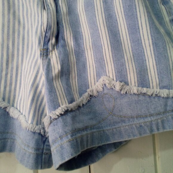 Zanadi Shorts Women 11 12 Denim Vintage High Rise Stripe Spellout Pocket Blue - Picture 4 of 16